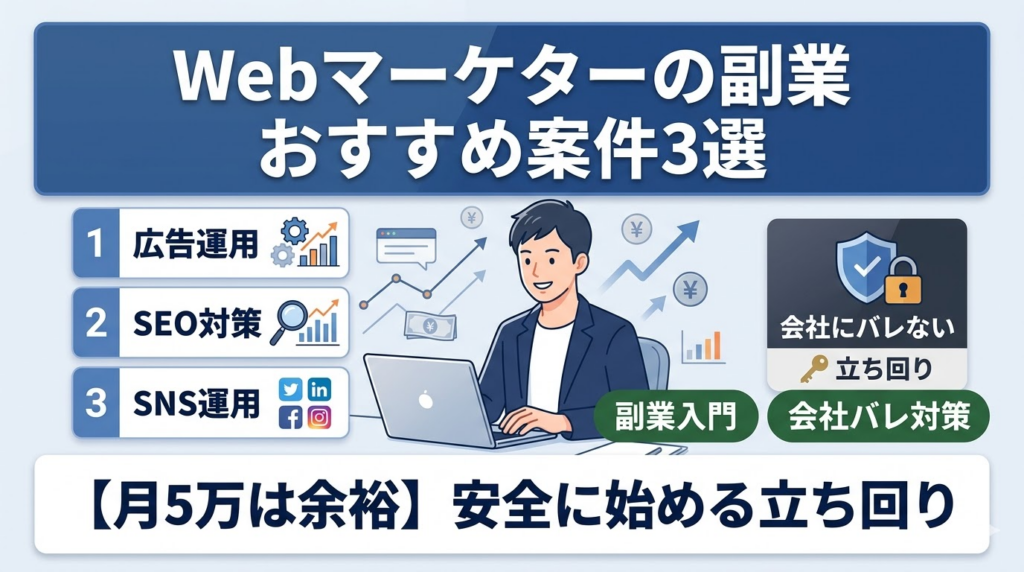 【月5万は余裕】Webマーケターの副業におすすめな案件3選と「会社にバレない」立ち回り